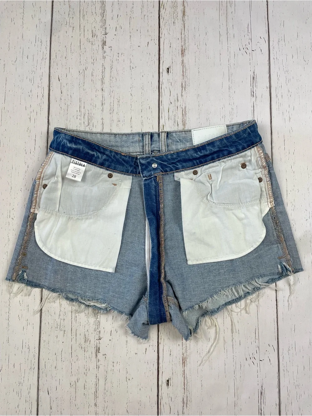 Pistola Denim Winston High Rise Distressed Full Zipper Denim Cut Off Shorts